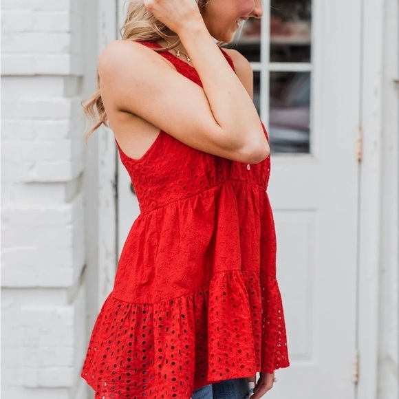 Cherish the Moment Babydoll Tank Top- Scarlet‎ Red - Picture 9 of 16